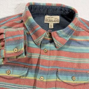 Overland Buttoned Shacket Shirt Jacket Men's L Heavy Cotton Striped Long Sleeve